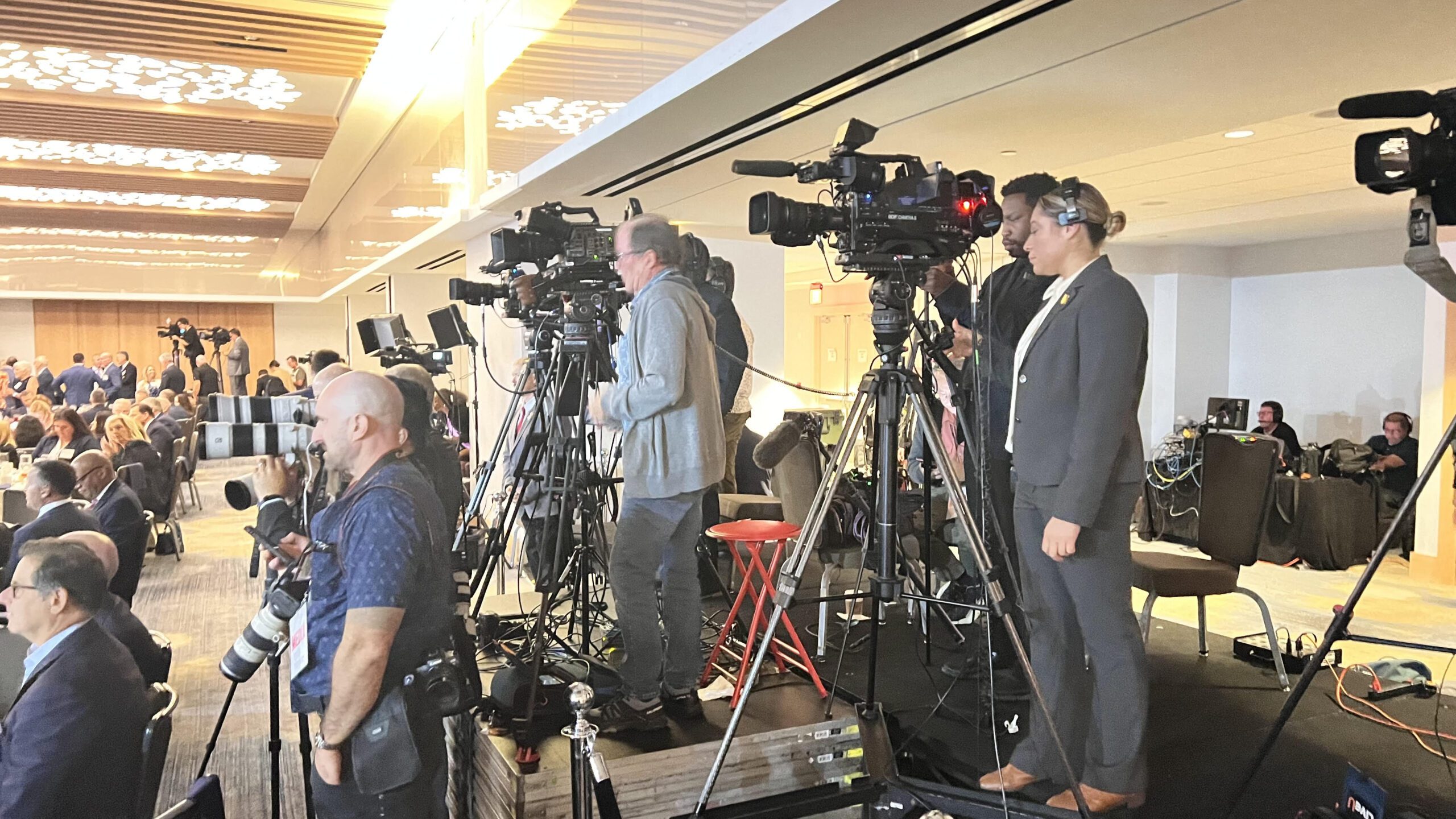 the FirstHand Production crew behind the scenes at a conference